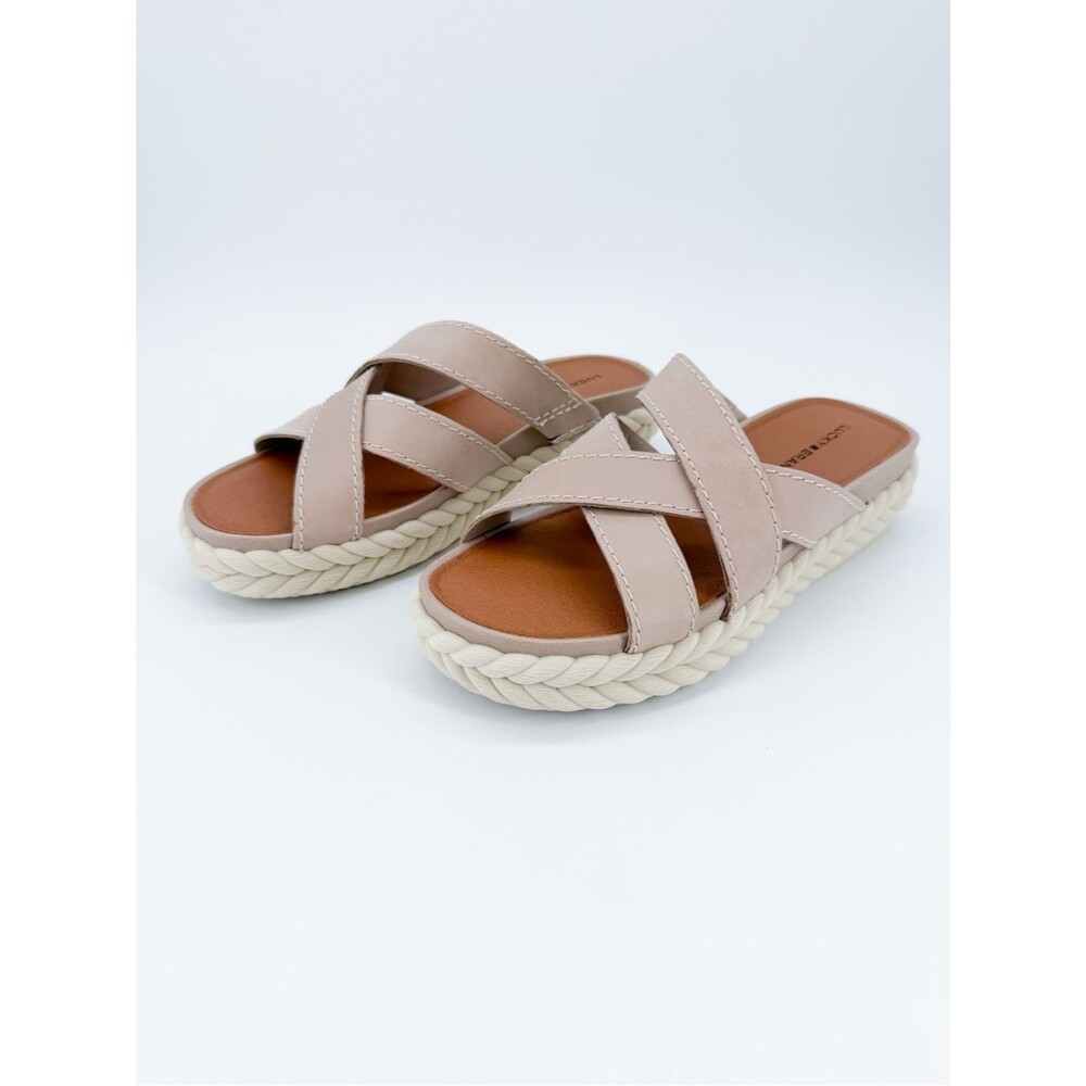 Lucky Brand Loftee Cross Band Espadrille Slide Sandals Taupe Smoke Gray 7.5 NEW